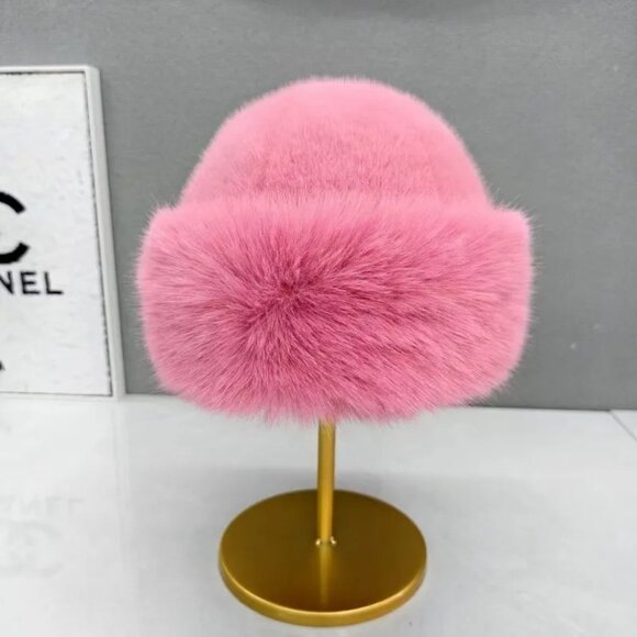 2/$30 Faux Fur Mink Pink Peach One Size Hat Brimless Plush Fluffy Skiing Warm - Picture 3 of 9